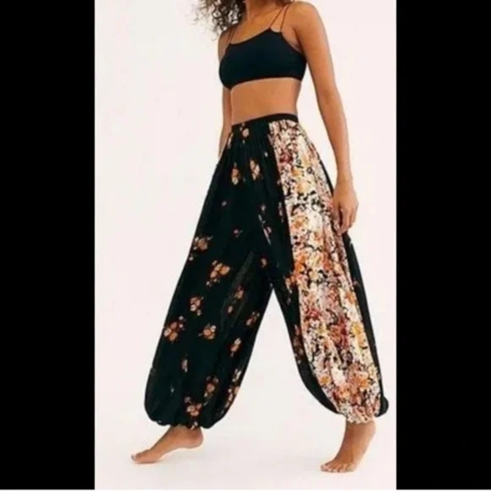 Free People Black Floral Wide Leg Harem Pants